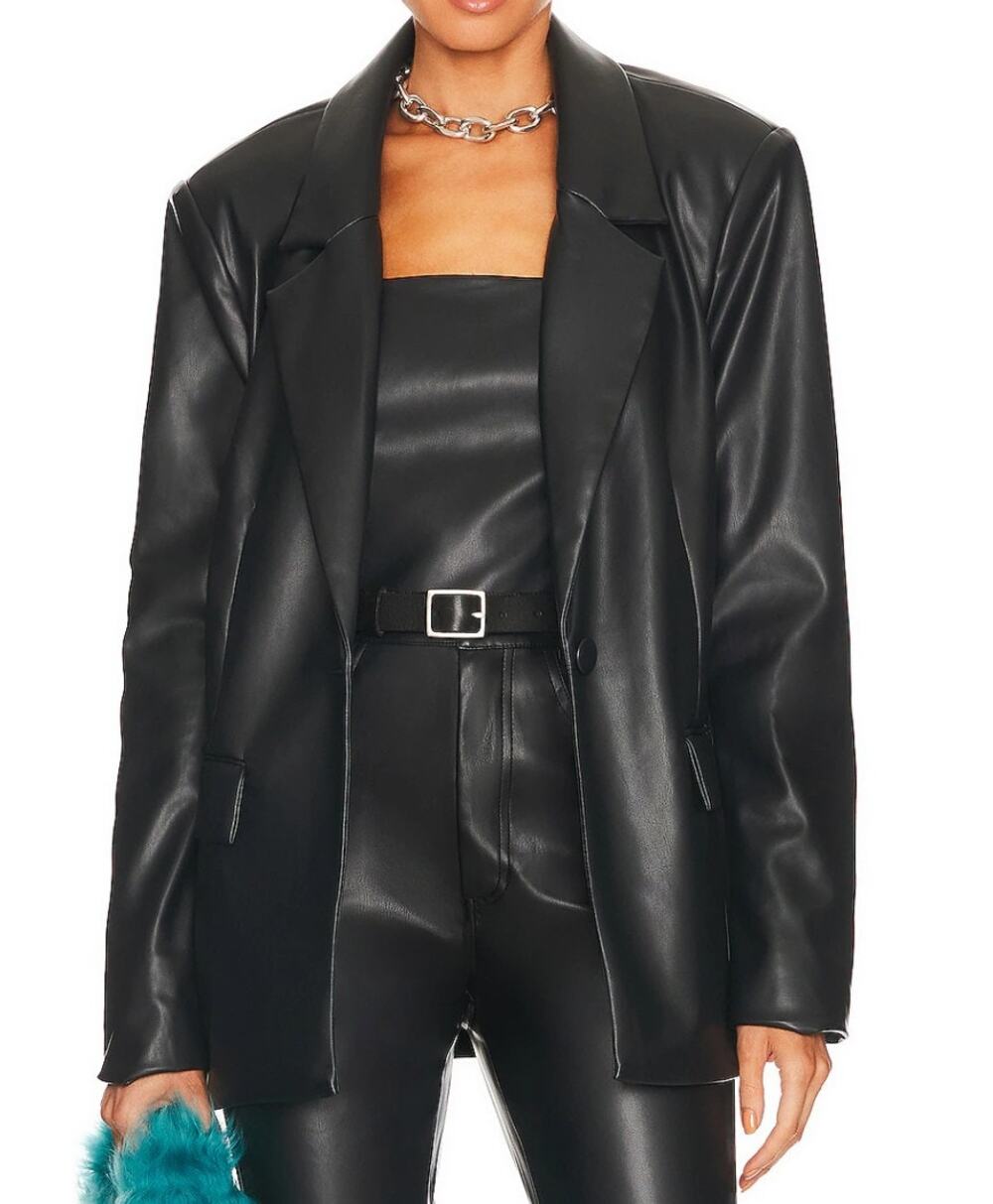 WeWoreWhat Downtown Vegan Faux Leather Blazer Black Medium Padded Shoulder M